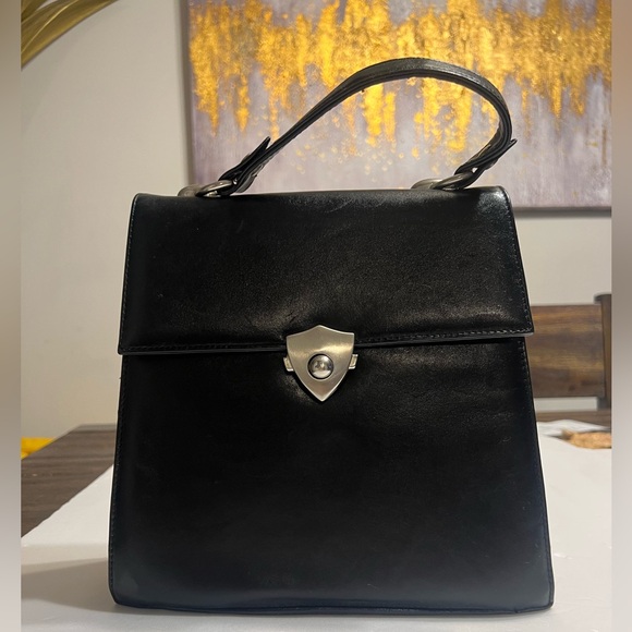 Vintage Handbags - Vintage Black Satchel with Elegant Silver Clasp